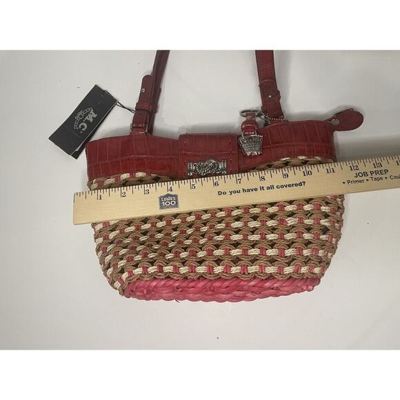 "M.C. Marc Chantal Red Straw & Leather Shoulder Bag Silver Tone Hardware NWT - Picture 12 of 16
